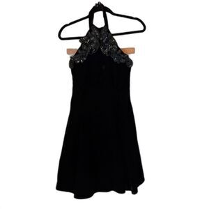 Vintage Black Velvet Zum‎ Zum Halter top beaded Dress Size 8 - damaged